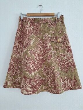 Vintage Corey Lynn Calter Olive and Burgundy Toile A-Line Skirt